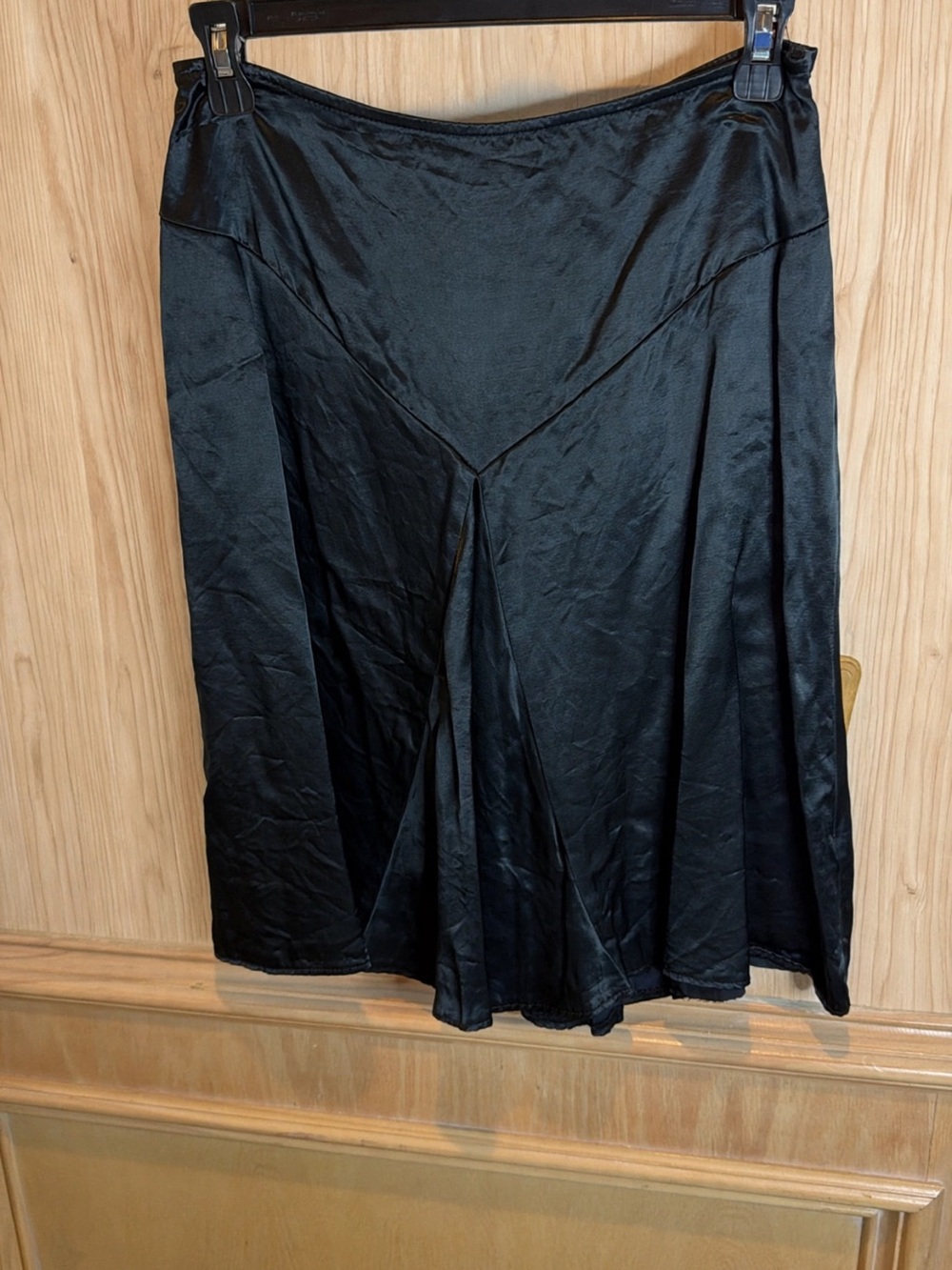 Necessary Objects Black Satin A-Line Midi Skirt